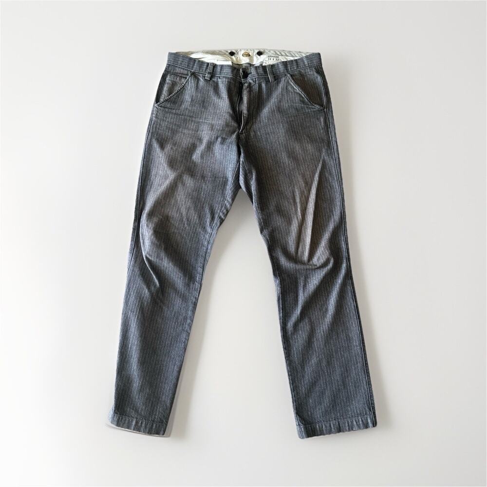 Fossil Mens 34x32 Gray Pinstripe Pants With Suspenders Vintage Tailored Fit